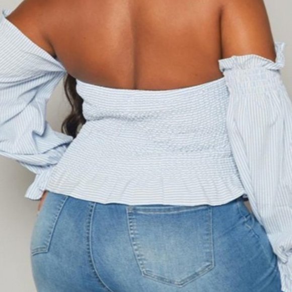 NWT Plus Size Pinstriped Ruched Corset Bustier Top - Picture 5 of 5